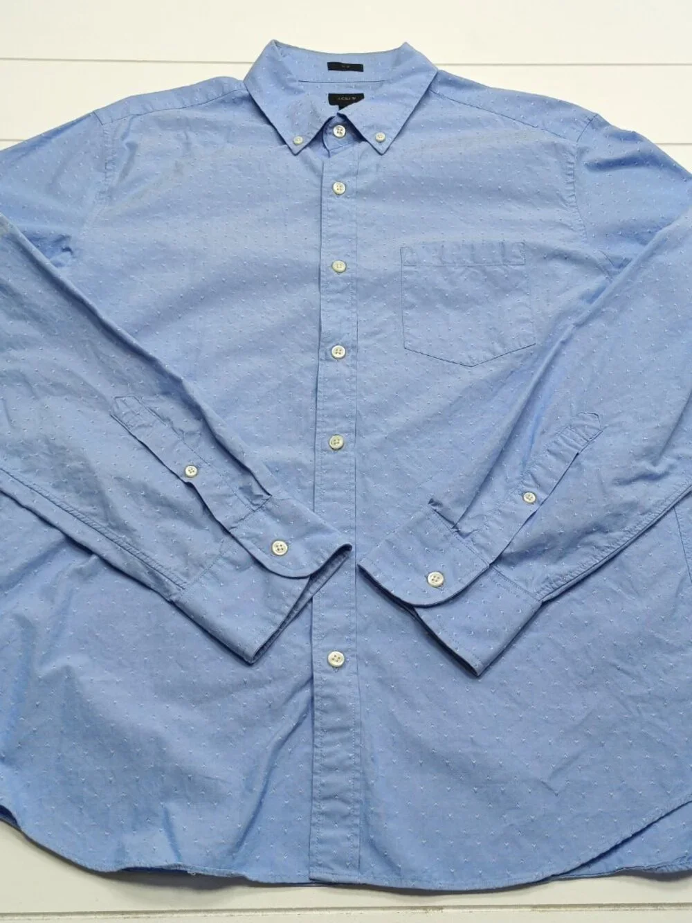 J.Crew Button Down Shirt Mens L Blue Dobby Cotton Preppy Ivy League Casual
